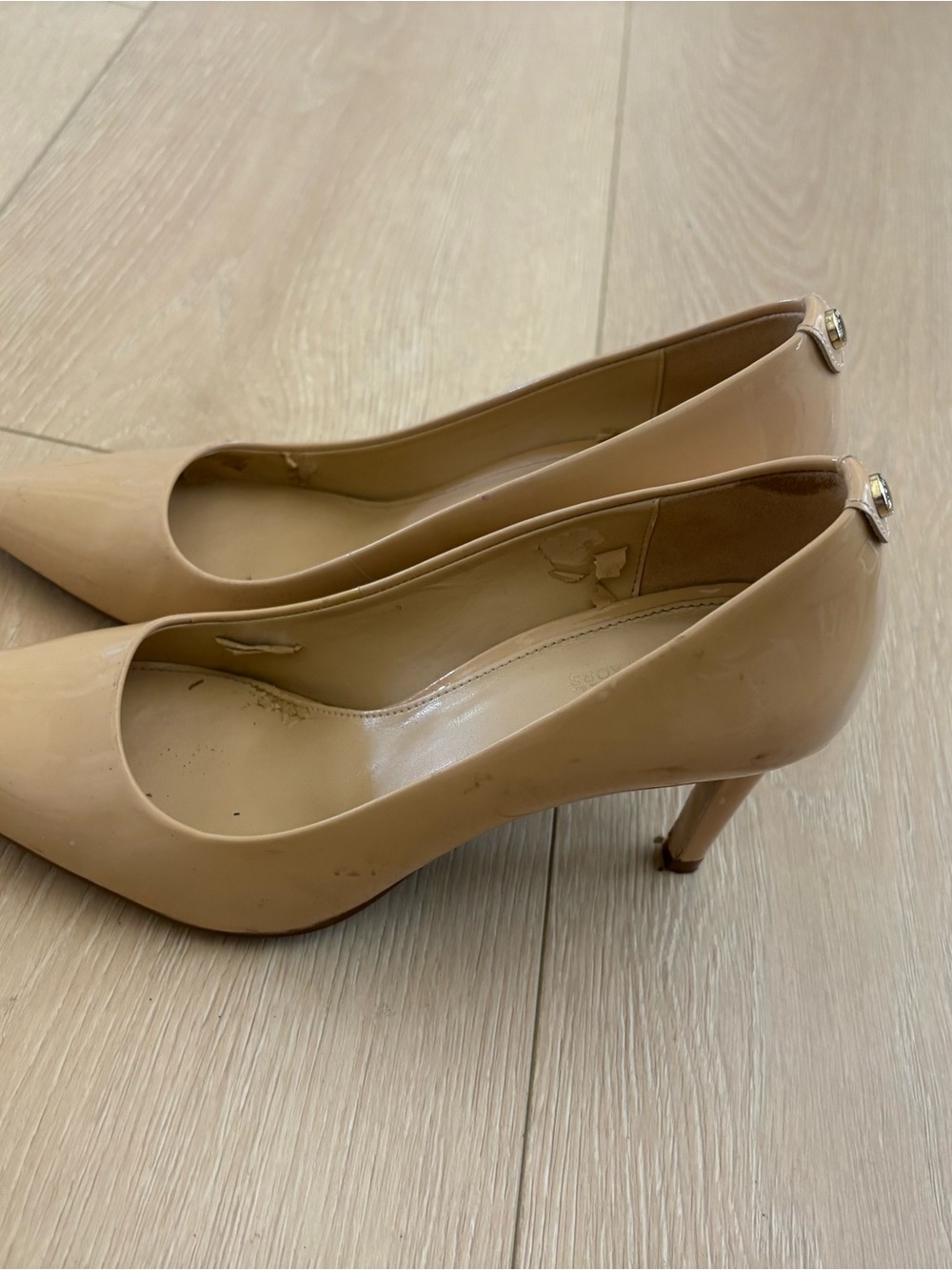 Michael Kors Beige Patent Pointed-Toe Pumps